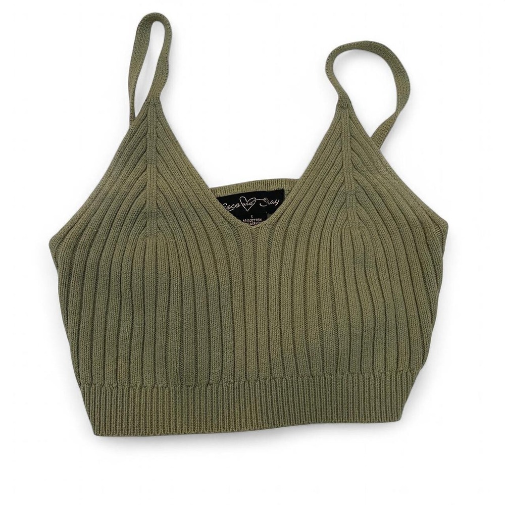 Coco and Shay olive green ribbed knit top